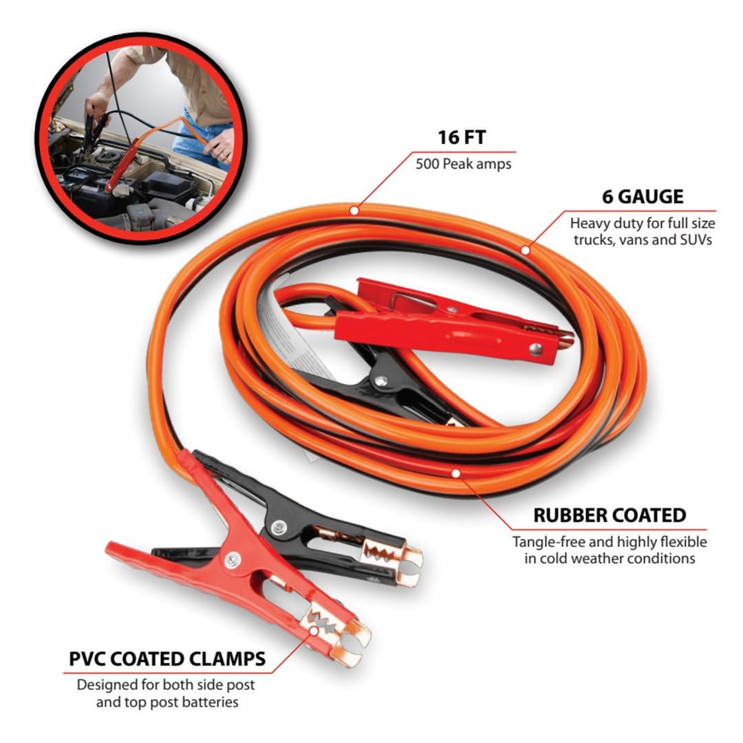 6-Gauge Performance Tool W1672 400 AMP All Weather Jumper Cables 16'