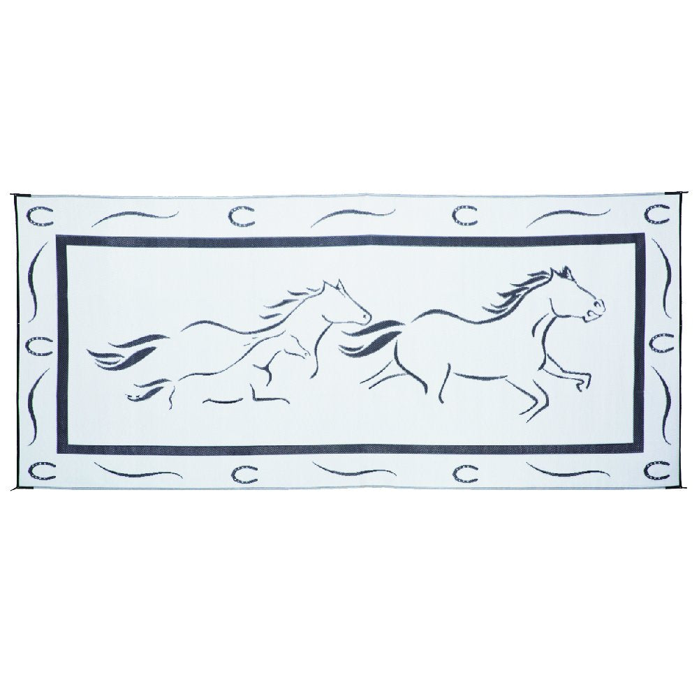 Camping Stylish GH8181 Black/White 8' x 18' Galloping Horses Mat, 1 Pack