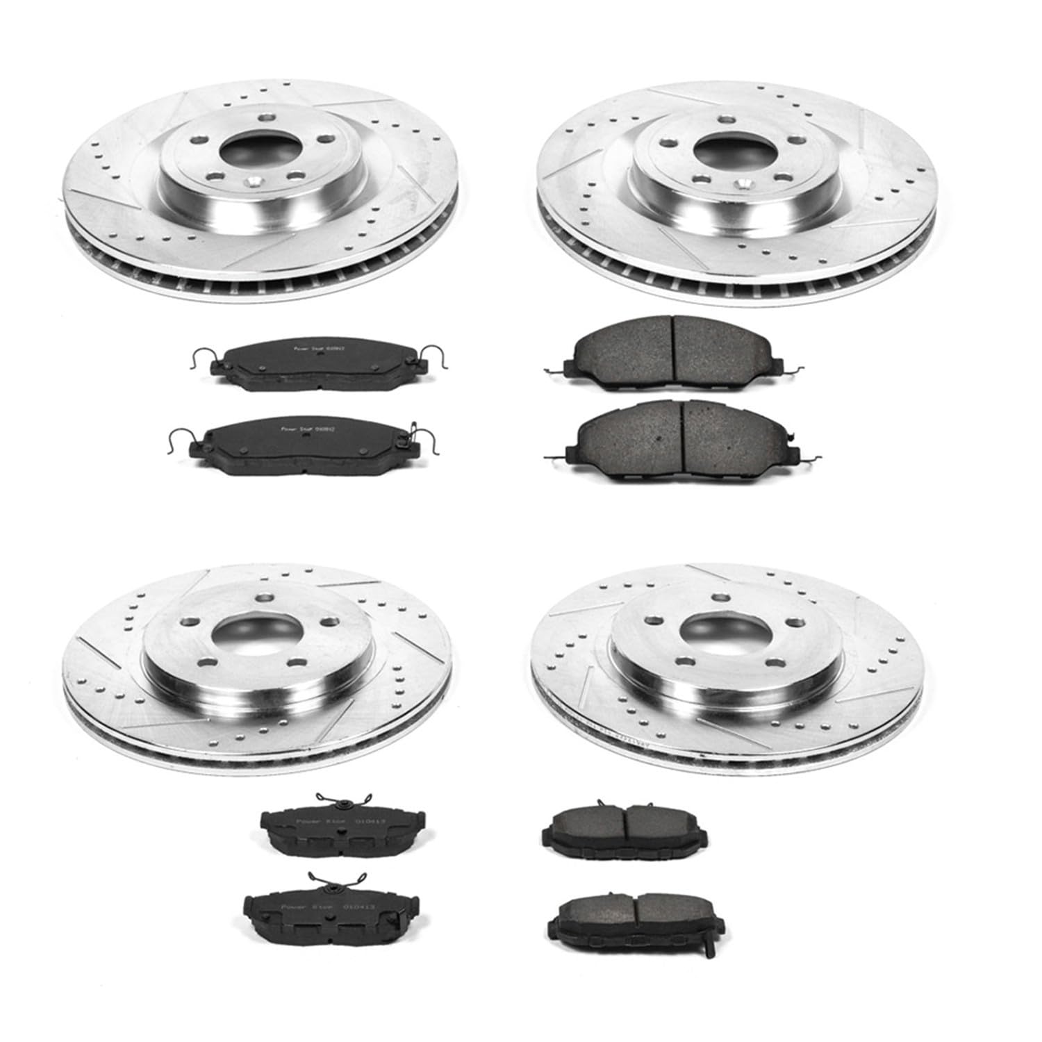 Power Stop K5943 Z23 Carbon Fiber Brake Pads Front and Rear with Drilled & Slotted Brake Rotors Kit For Ford Mustang 2011-2014 [Model Specific]
