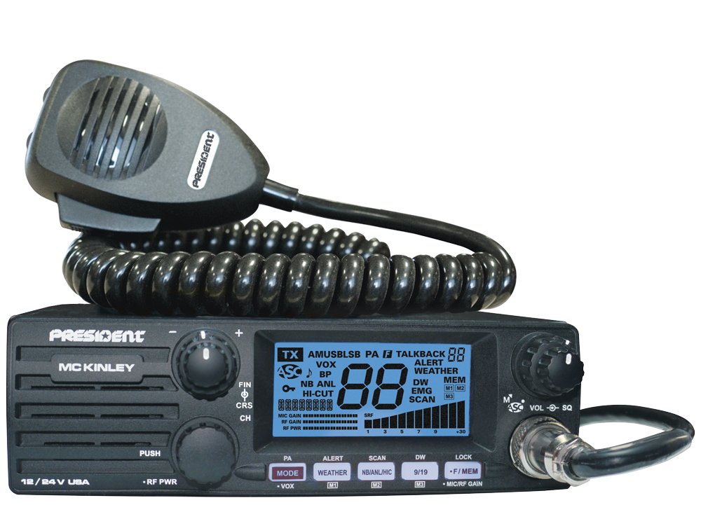 McKinley President AM/SSB CB Radio, 12/24V,40 Channel, NOAA Weather Alerts, Automatic SWR, ASC, Large LCD, NB, ANL, Hi-Cut Filters, VOX, Front Panel Loudspeaker, Clarifier, RF Power & Gain