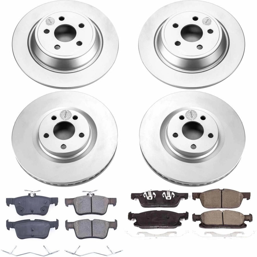 Coated Power Stop CRK7322 Brake Rotor and Ceramic Brake Pads- Front & Rear