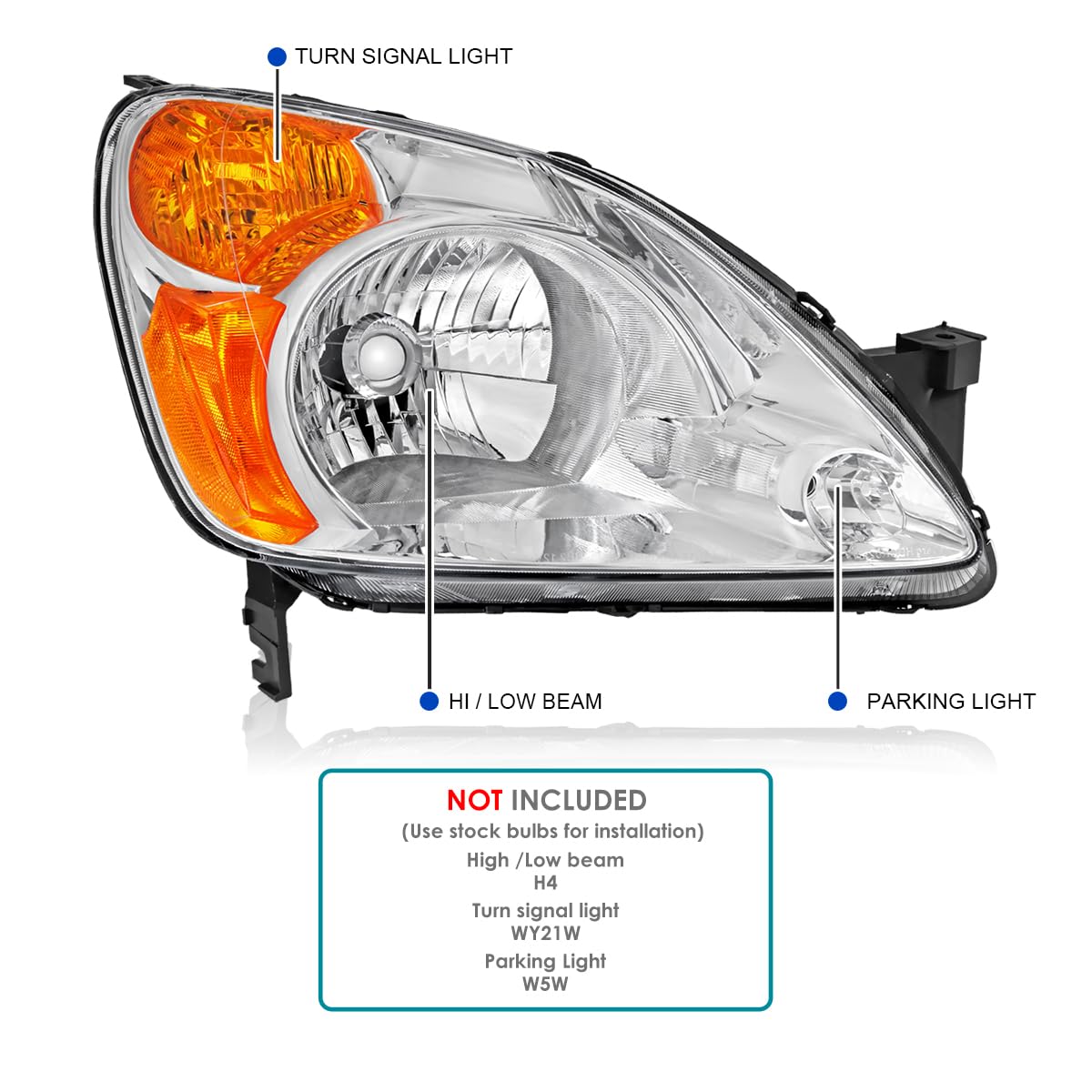 Replacement SPEC-D TUNING Chrome Headlights Compatible with 2002-2004 Honda CR-V CRV Left + Right Head Lamps Assembly