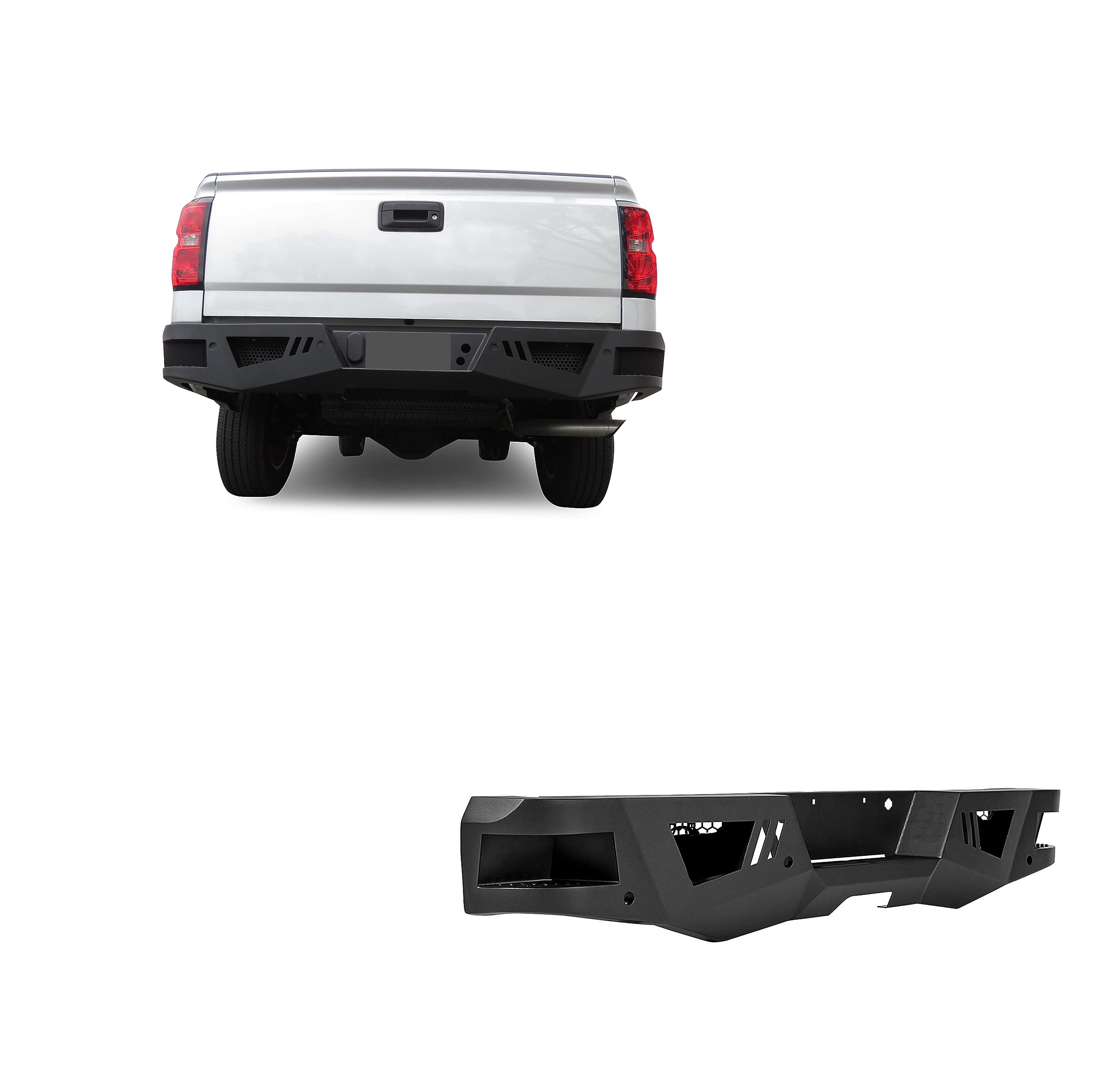Heavy Duty Black Horse Armour Rear Bumper Matte Black Compatible with 2019-2022 GMC Sierra 1500 Limited|2019-2021 Silverado 1500 LD|2007-2018 Silverado 1500/GMC Sierra 1500-ARB-SI16