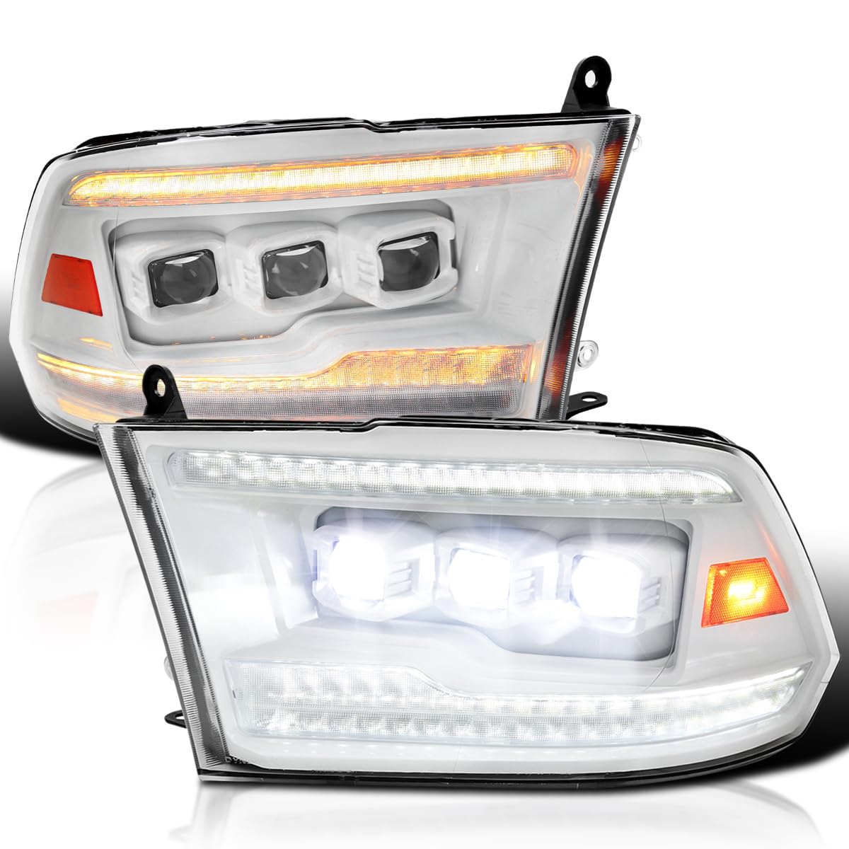 Special Edition SPEC-D TUNING Arctic White Full LED Switchback Sequential Projector Headlights Compatible with 2009-2019 Dodge Ram 1500, 2010-2019 Ram 2500/3500, Left + Right Pair Headlamps Assembly