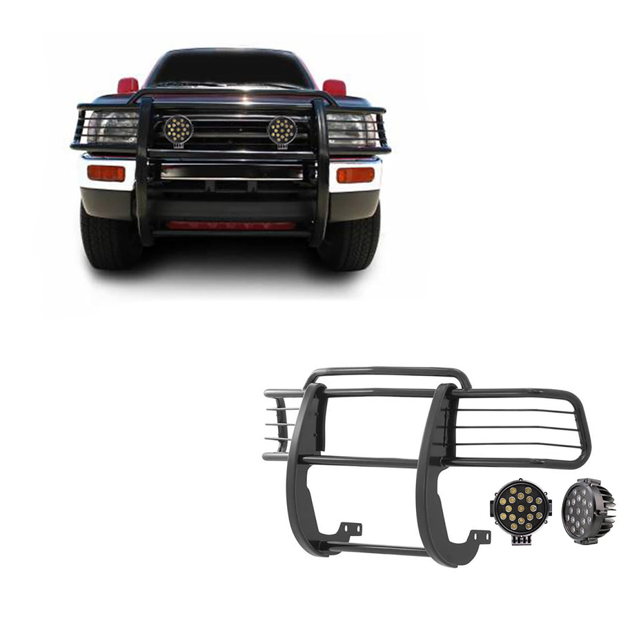 Bumper Guard Modular Black Horse Grille brush Come With pair of 7.0"Dia.LED Lights with Black Trim Rings Compatible with 1996-1998 Toyota 4Runner|1998-2000 Toyota Tacoma-17T80202MA-PLB