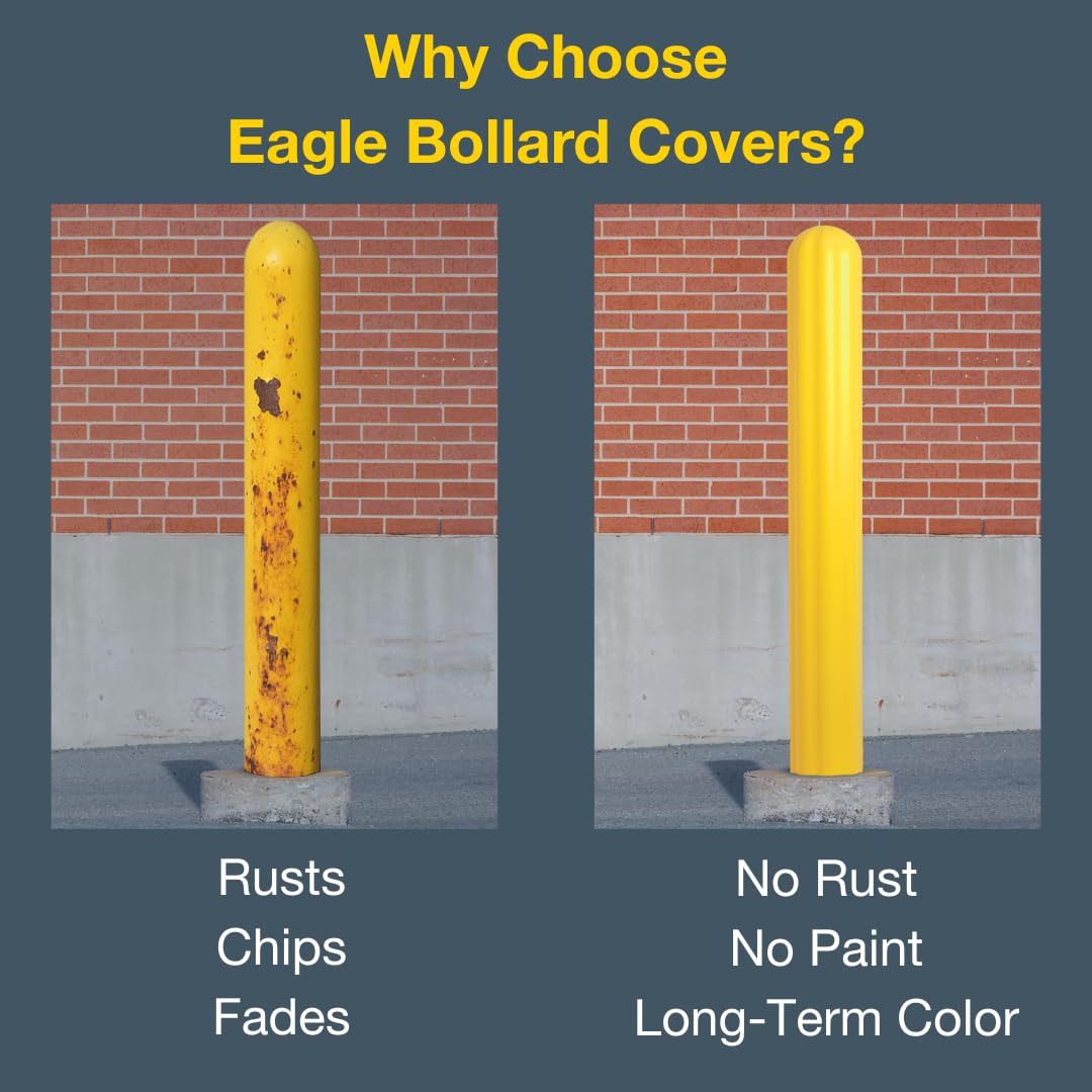 Bollard Covers Eagle for 8 Inch Poles - 56" Tall, Durable Fluted HDPE Plastic - Trimmable Yellow Bollard Post Sleeve for Parking Lots, Warehouses, and Loading Docks, 1738