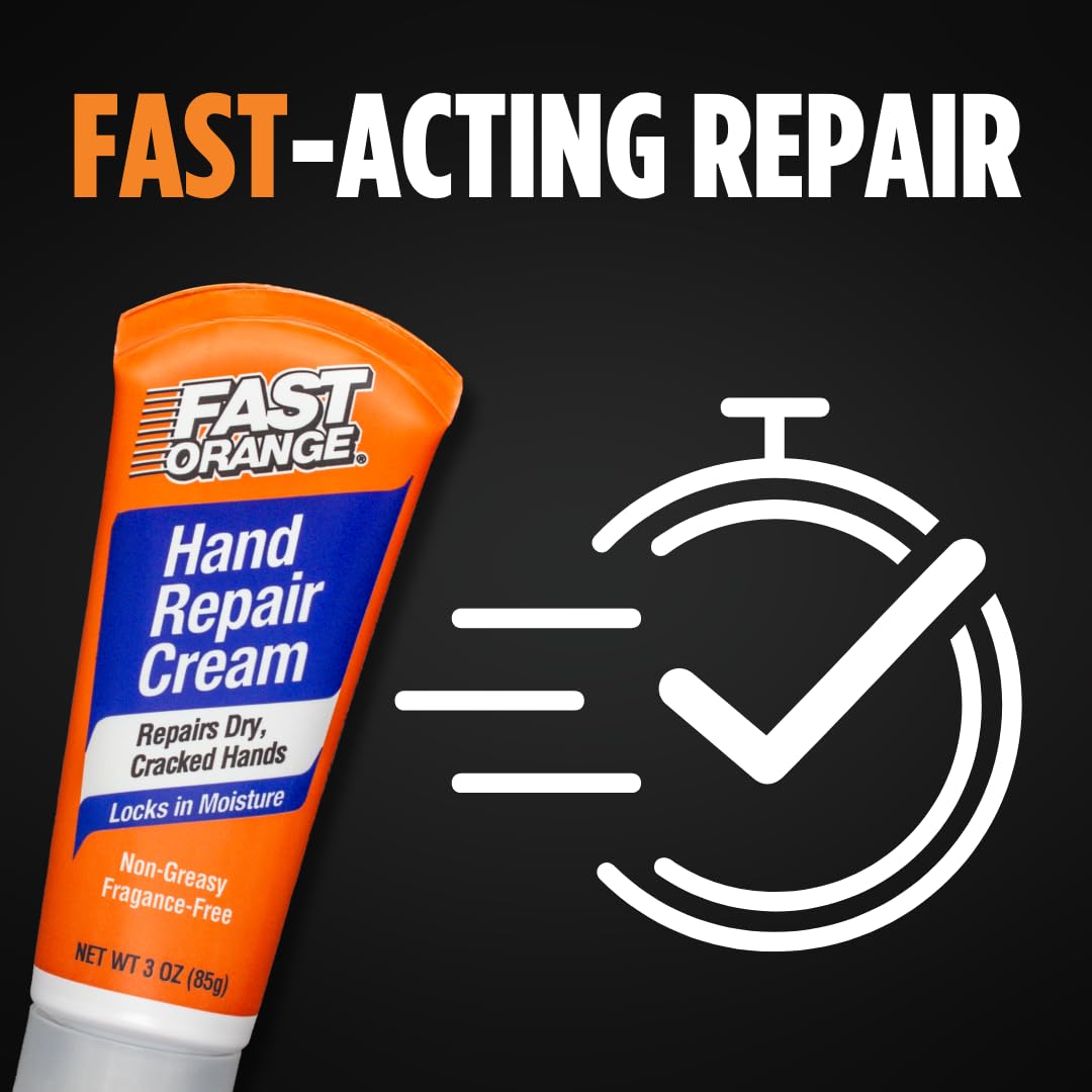 Hand Repair Cream Fast Orange, Repairs Dry & Cracked Hands after Heavy-Duty Automotive Work, Compact Size On-the-go 3oz, Non-Greasy and Unscented
