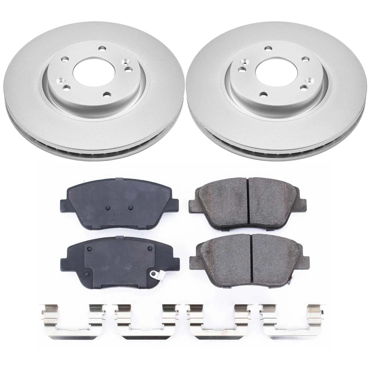 Power Stop Coated Brake Rotor CRK5377 & Ceramic Brake Pads- front For Hyundai Sonata 2011-2015, Kia Optima 2011-2016 [Model Specific]