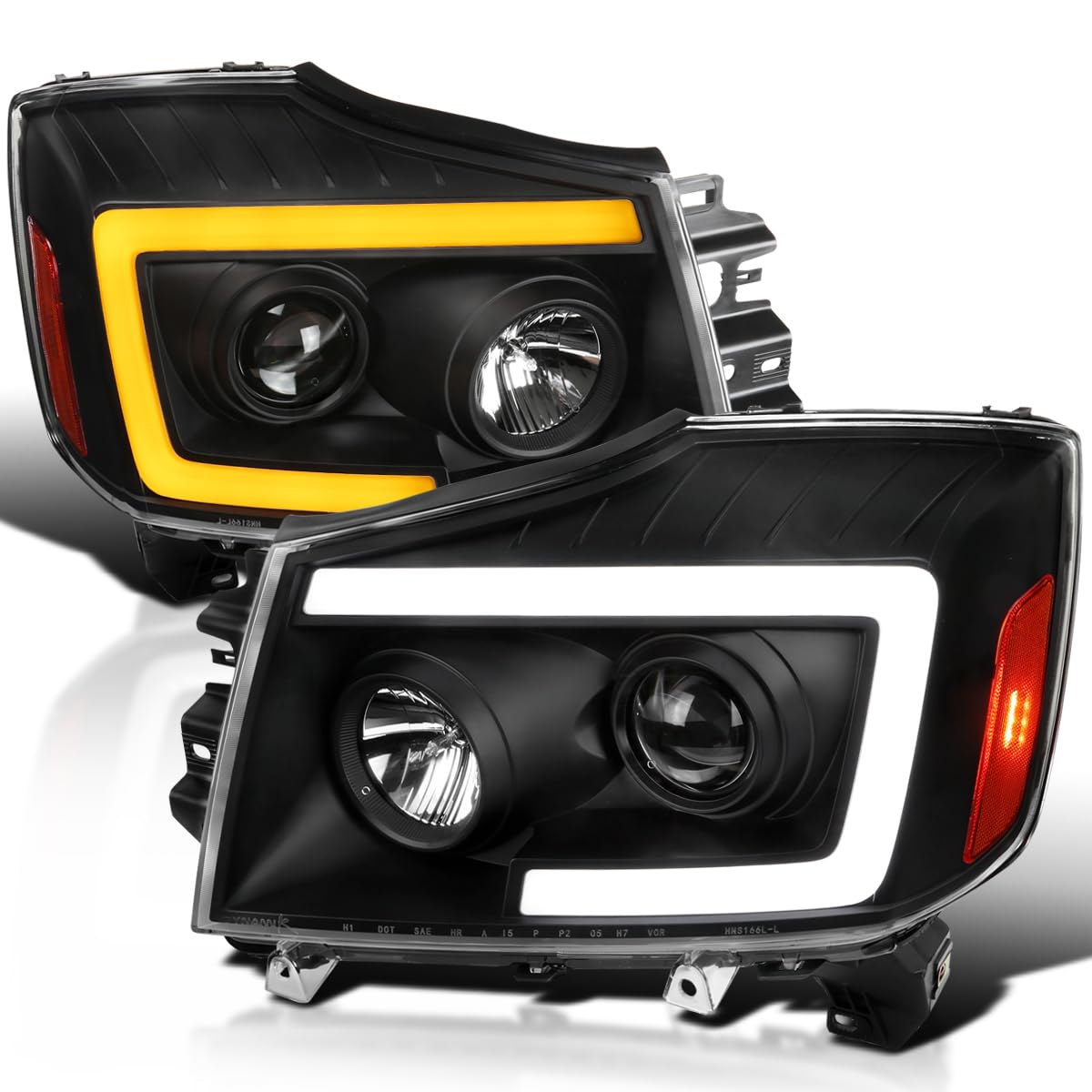Black SPEC-D TUNING Projector Headlights w/Sequential LED Turn Signal Compatible with 2004-2015 Nissan Titan, 2004-2007 Nissan Armada, Left + Right Pair Headlamps Assembly