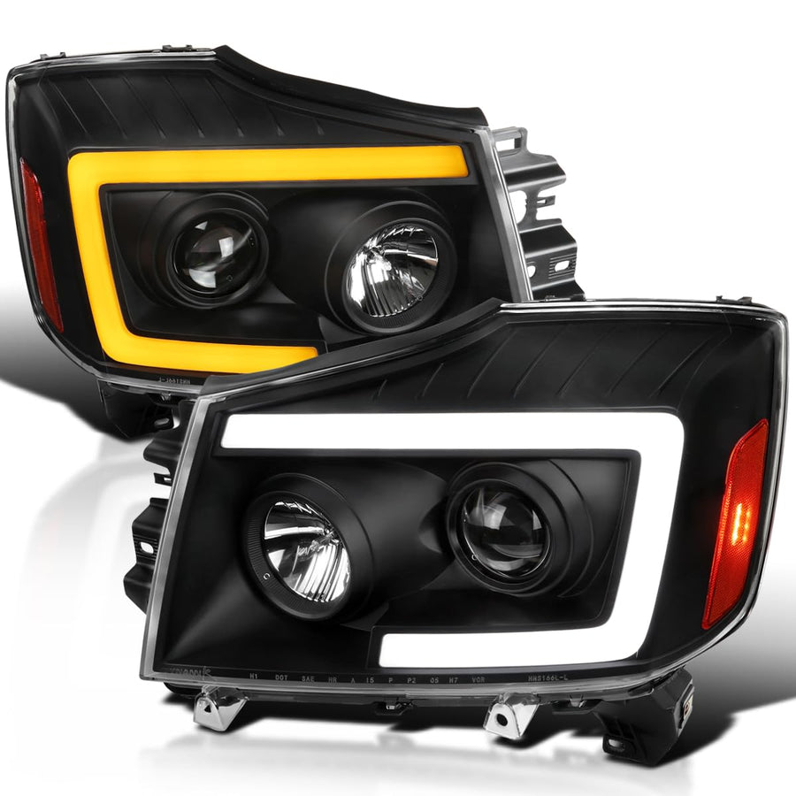 Black SPEC-D TUNING Projector Headlights w/Sequential LED Turn Signal Compatible with 2004-2015 Nissan Titan, 2004-2007 Nissan Armada, Left + Right Pair Headlamps Assembly
