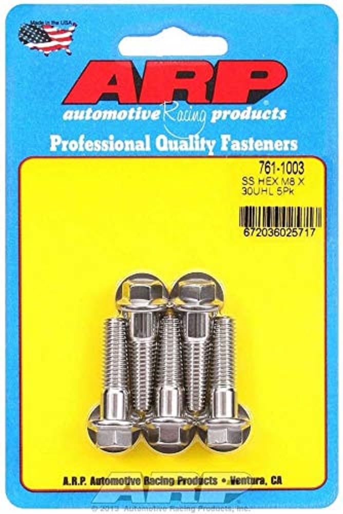ARP Stainless Steel 761-1003 M8 x 1.25 Thread 30mm UHL 6-Point Bolt with 10mm Socket and Washer, (Set of 5)