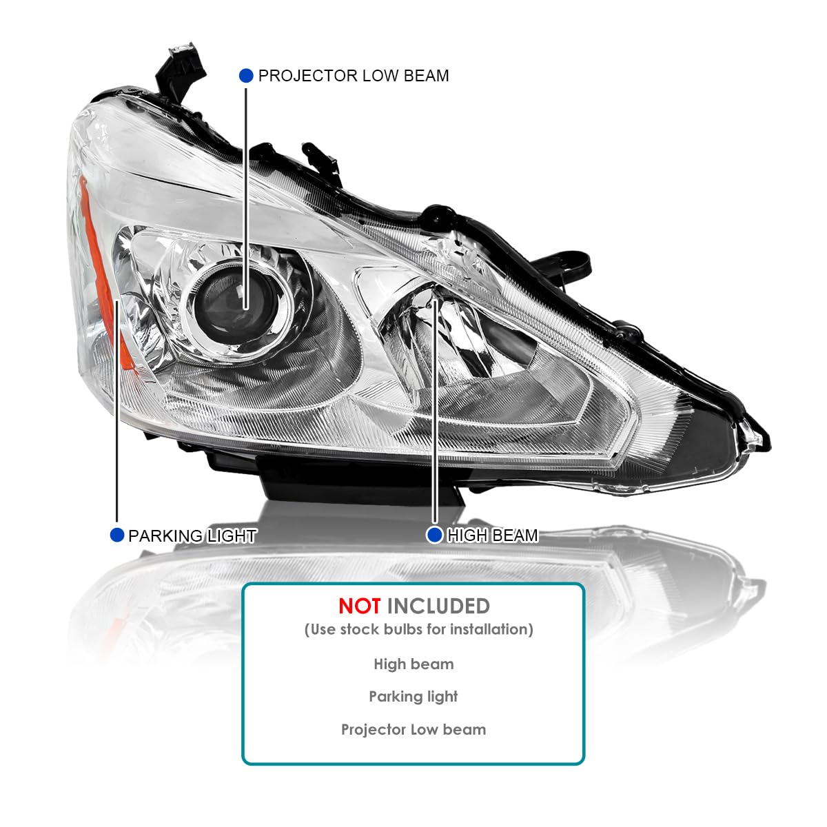 Chrome Projector Headlights SPEC-D TUNING Compatible with 2013-2015 Nissan Altima Sedan, Left + Right Pair Headlamps Assembly