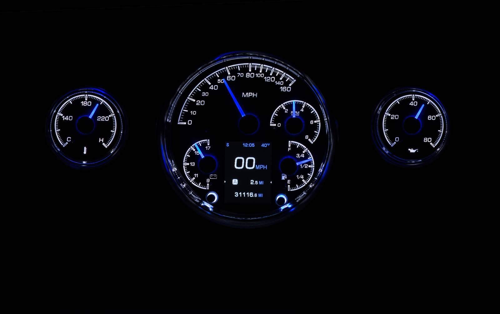 57 Chevy Dakota Digital Customizable Gauge System Kit Silver Alloy HDX-57C-S