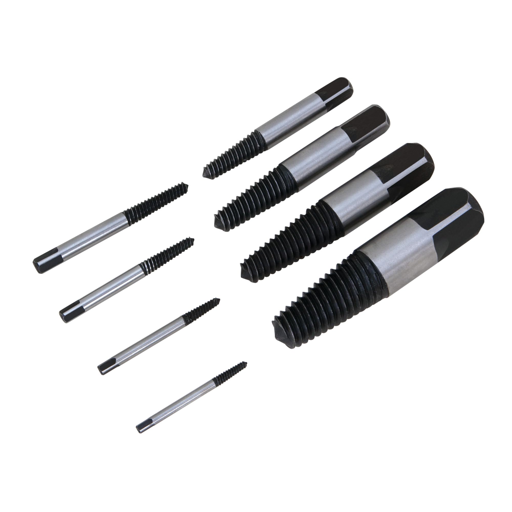 8-Piece Performance Tool W2968 Spiral Screw Extractor Set with Tapered Counter-Clockwise Threads and Blow Mold Storage Case