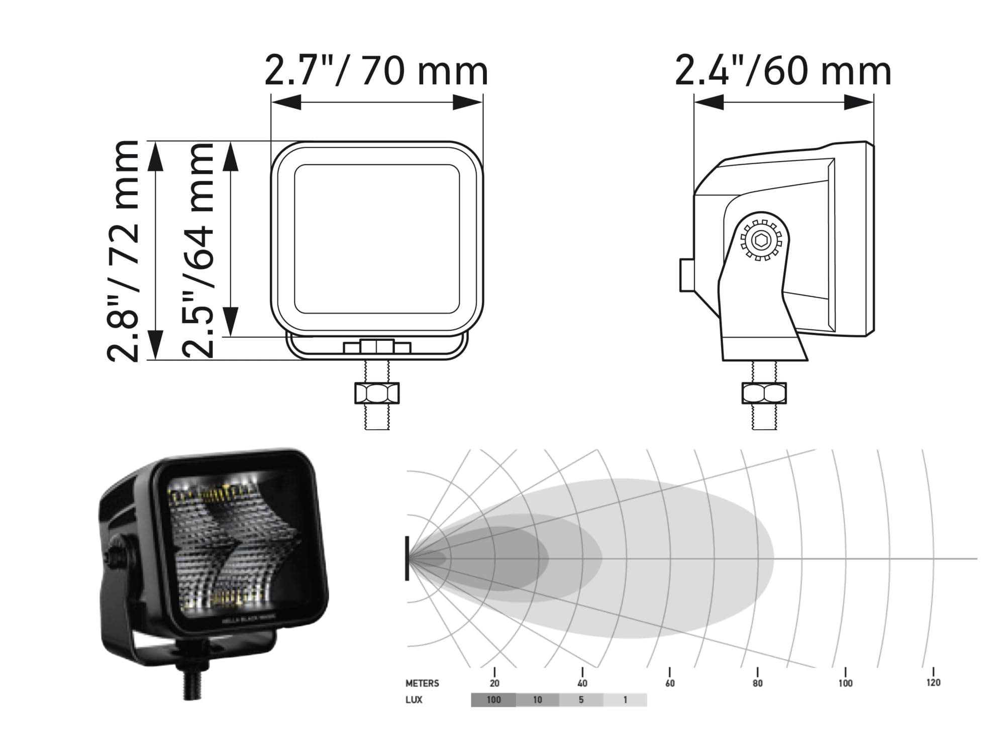 Hella LED-Spotlight 1FA 358 176-811 - Black Magic Cube Kit 3.2" - 12/24V - mounting - Short distance lighting - Cable: 500mm - Plug: DEUTSCH plug - Kit - Quantity: 2
