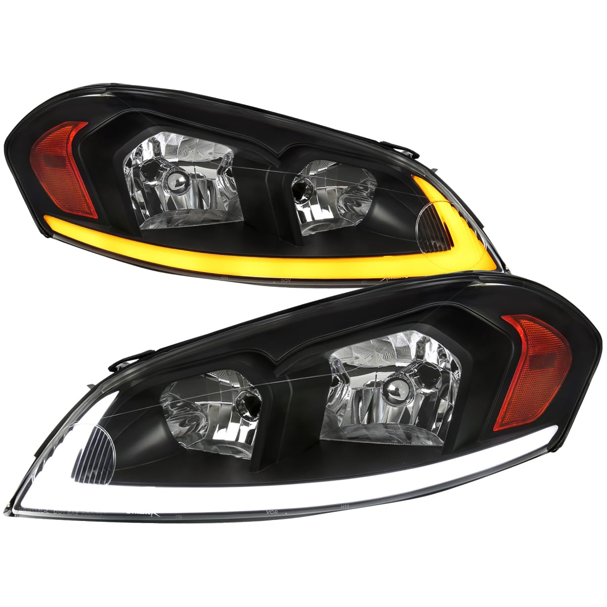 Black Headlights w/Switchback LED Signals SPEC-D TUNING Compatible with 2006-2013 Chevy Impala, Left + Right Pair Headlamps Assembly