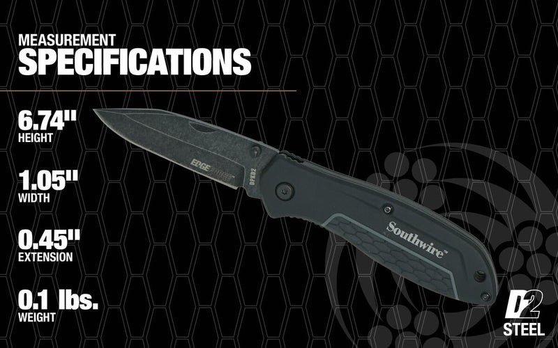 DPKD2 Southwire Tools & Equipment EDGEFORCE Pocket Knife, 3.26" blade, D2 Steel, Stonewash Black Oxide Finish For Corrosion Resistance- Smooth Blade For Everyday Use