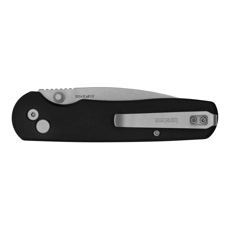 Kershaw Folding Remnant Pocket Knife, 3.25 inch D2 Stonewashed Steel Blade, Black Micarta Handle, Spear Point Shape, Button Lock Locking Mechanism, Pocketclip