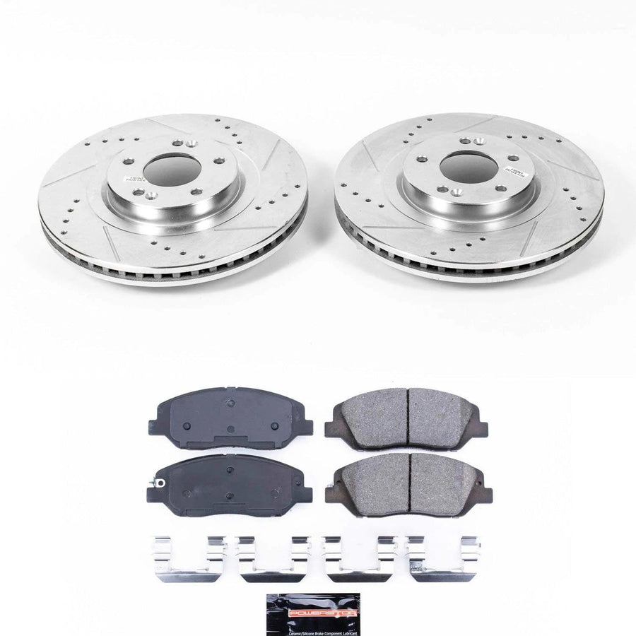 Power Stop K7513 Z23 Carbon Fiber Brake Pads Front with Drilled & Slotted Brake Rotors Kit For Hyundai Santa Fe 2017-2018, Hyundai Santa Fe XL 2019 [Model Specific]