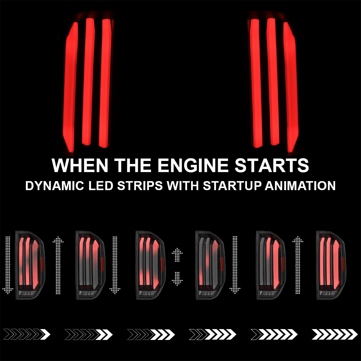 Full LED Strip Tail Lights SPEC-D TUNING Matte Black w/White Sequential LED Light Bars and Startup Animation Compatible with 2014-2021 Toyota Tundra, Left + Right Pair Assembly