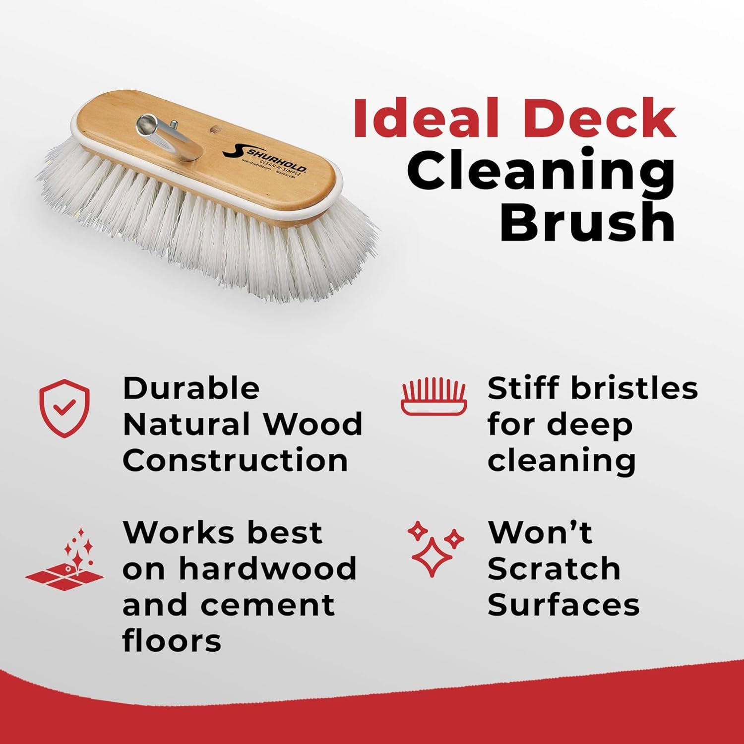 10" Shurhold Polypropylene Stiff Bristle Deck Brush