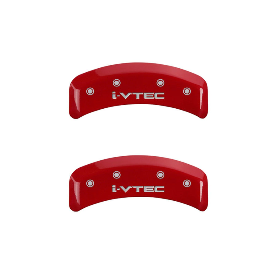 MGP Caliper Covers Front and Rear 20130SIVTRD Red Powder Coat Finish, Set of 4 (i-Vtec Silver Characters, Engraved)