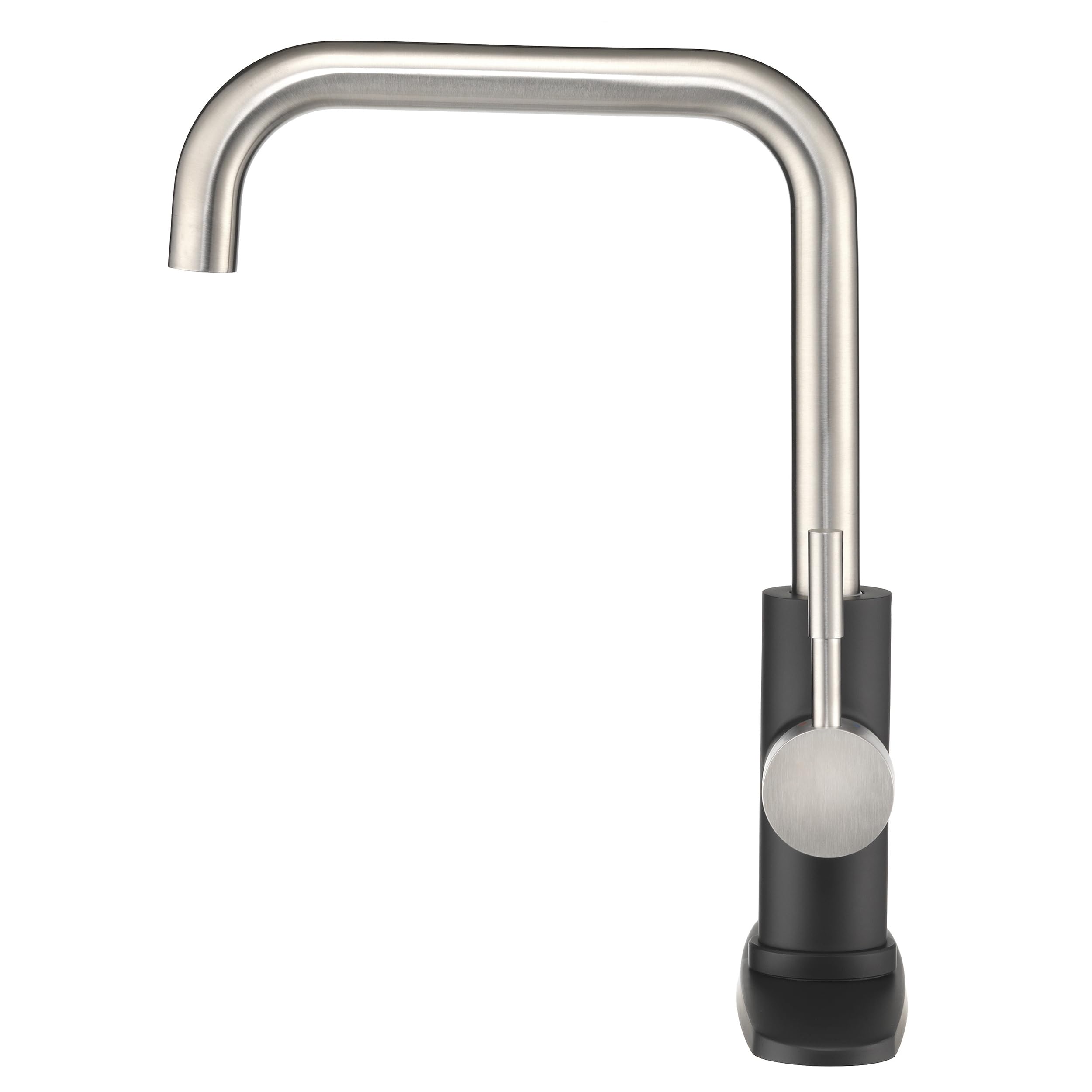 Dura Faucet Squared-Arc RV Single Handle Kitchen Sink Faucet - Optional Deck Plate (Matte Black/Brushed Satin Nickel)
