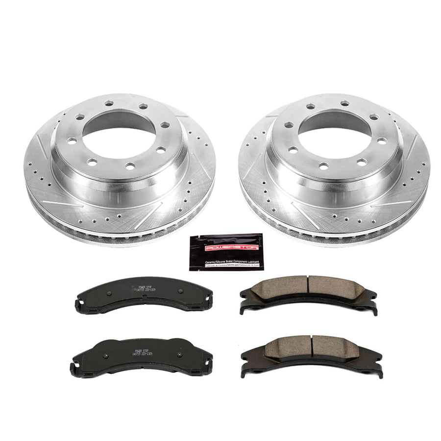 Power Stop K4718 Z23 Carbon Fiber Brake Pads Rear with Drilled & Slotted Brake Rotors Kit For E-150, E-250, E-350 Super Duty, E-350 Super Duty, E-450 Super Duty [Model Specific]