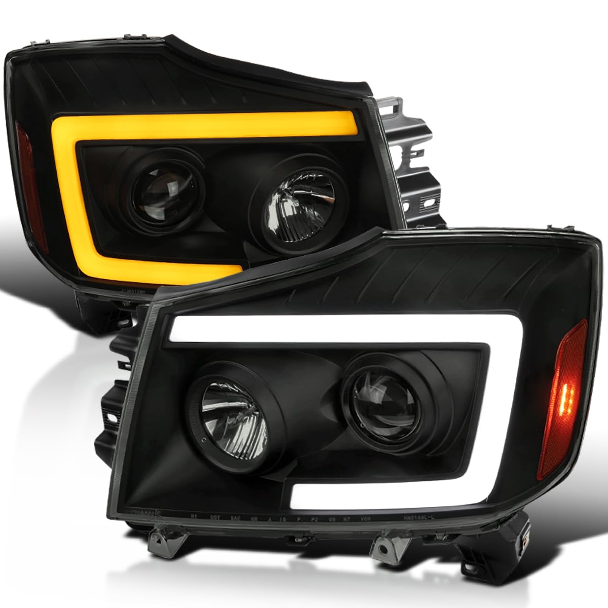 Black Smoke SPEC-D TUNING Projector Headlights w/Sequential LED Turn Signal Compatible with 2004-2015 Nissan Titan, 2004-2007 Nissan Armada, Left + Right Pair Headlamps Assembly