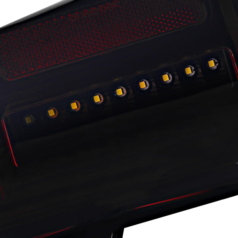 Black Red Smoke SPEC-D TUNING Full LED Tail Lights w/Red LED Light Bar Compatible with 2019-2023 Ram 1500, Left + Right Pair Assembly
