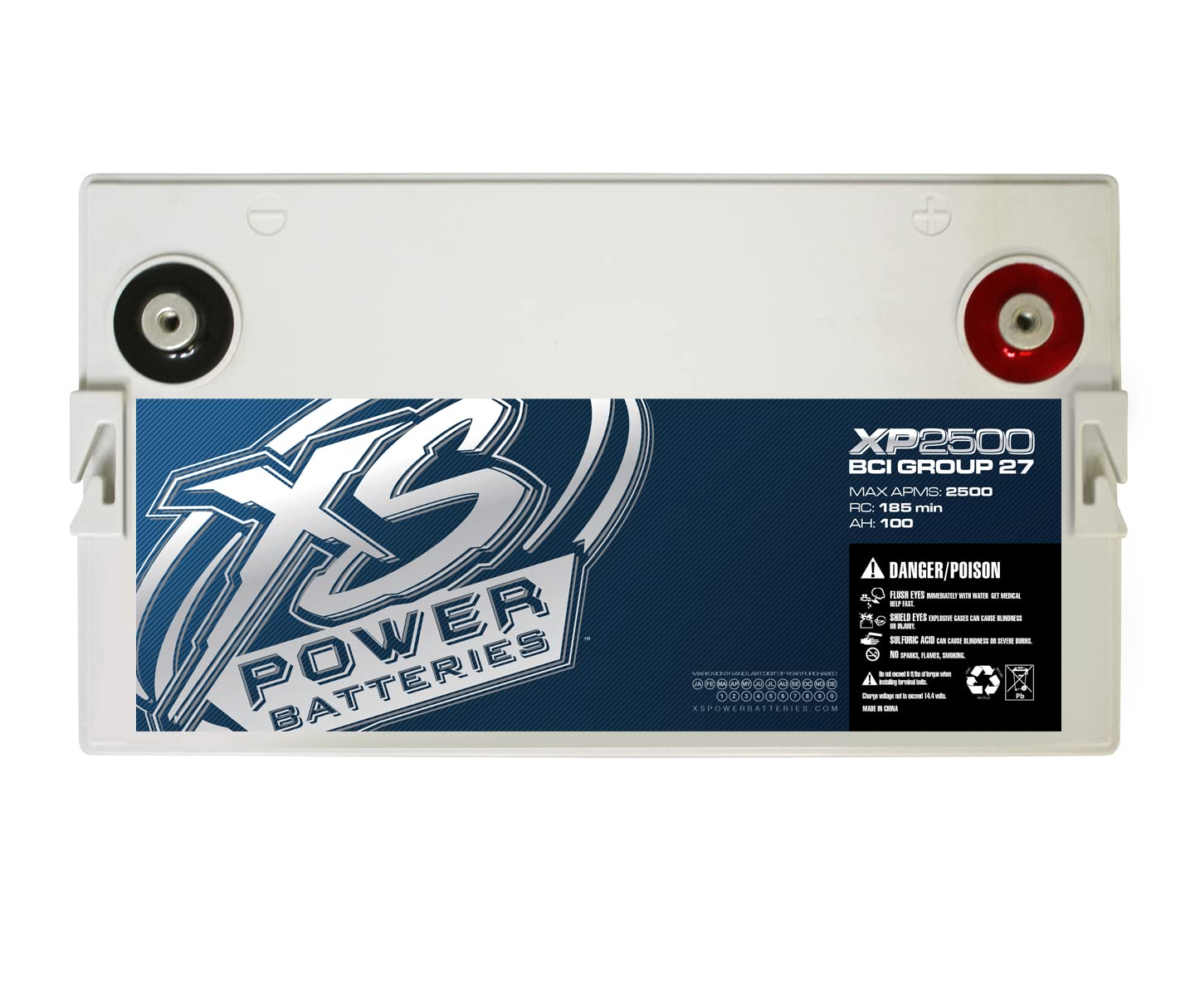 XP Series XS Power 12V 2500 Amp AGM Supplemental Battery with M6 Terminal Bolt
