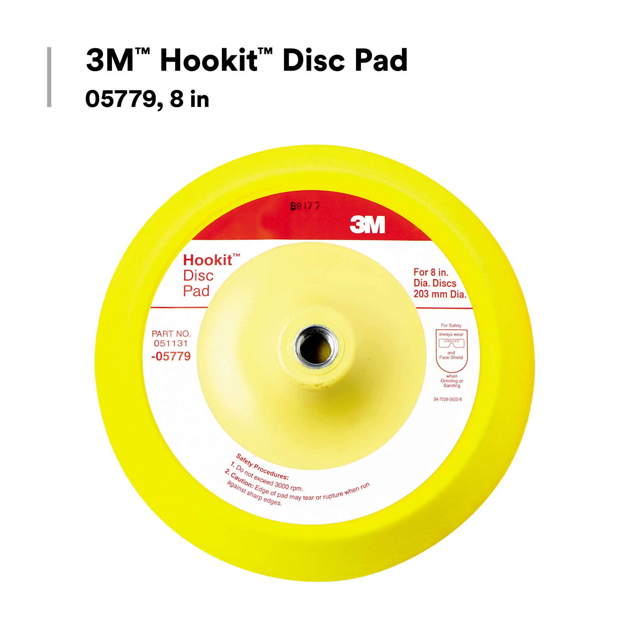 3M Hookit Disc Pad, 8 in, Medium Density Foam, 05779, Abrasive Disc Pad for Paint Stripping, Primer Sanding, Polishing or Grinding