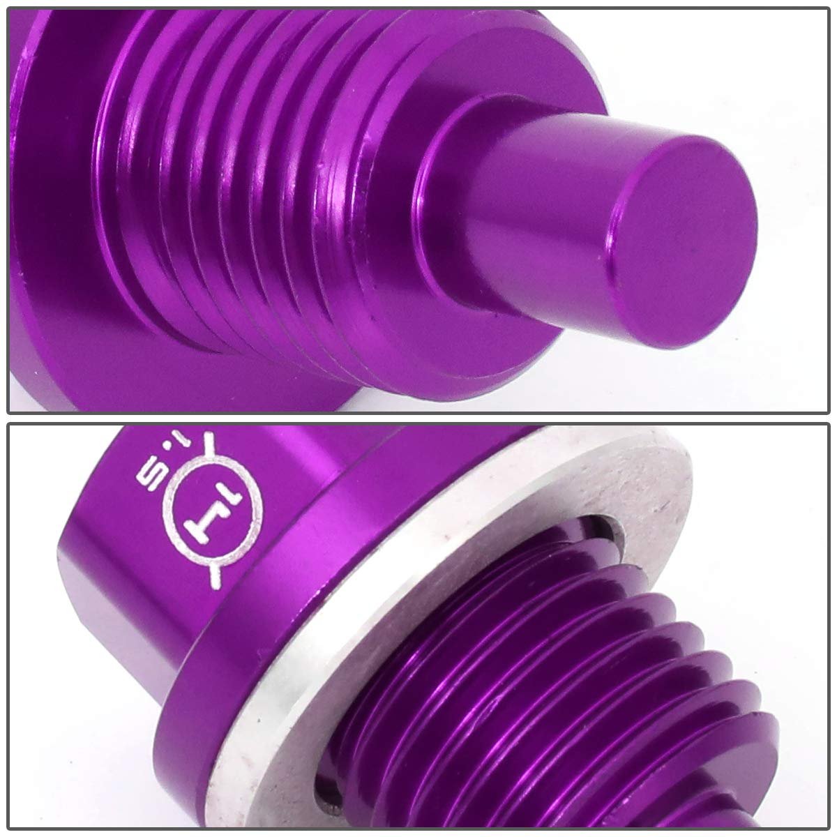NRG Innovations Magnetic Oil Drain Plug, Engine Oil Drain Nut M14 X 1.5 Thread Size w/Washer, Purple, T-6061 Aluminum w/Stainless Steel Internal Magnet, NRG-NOP-100PP