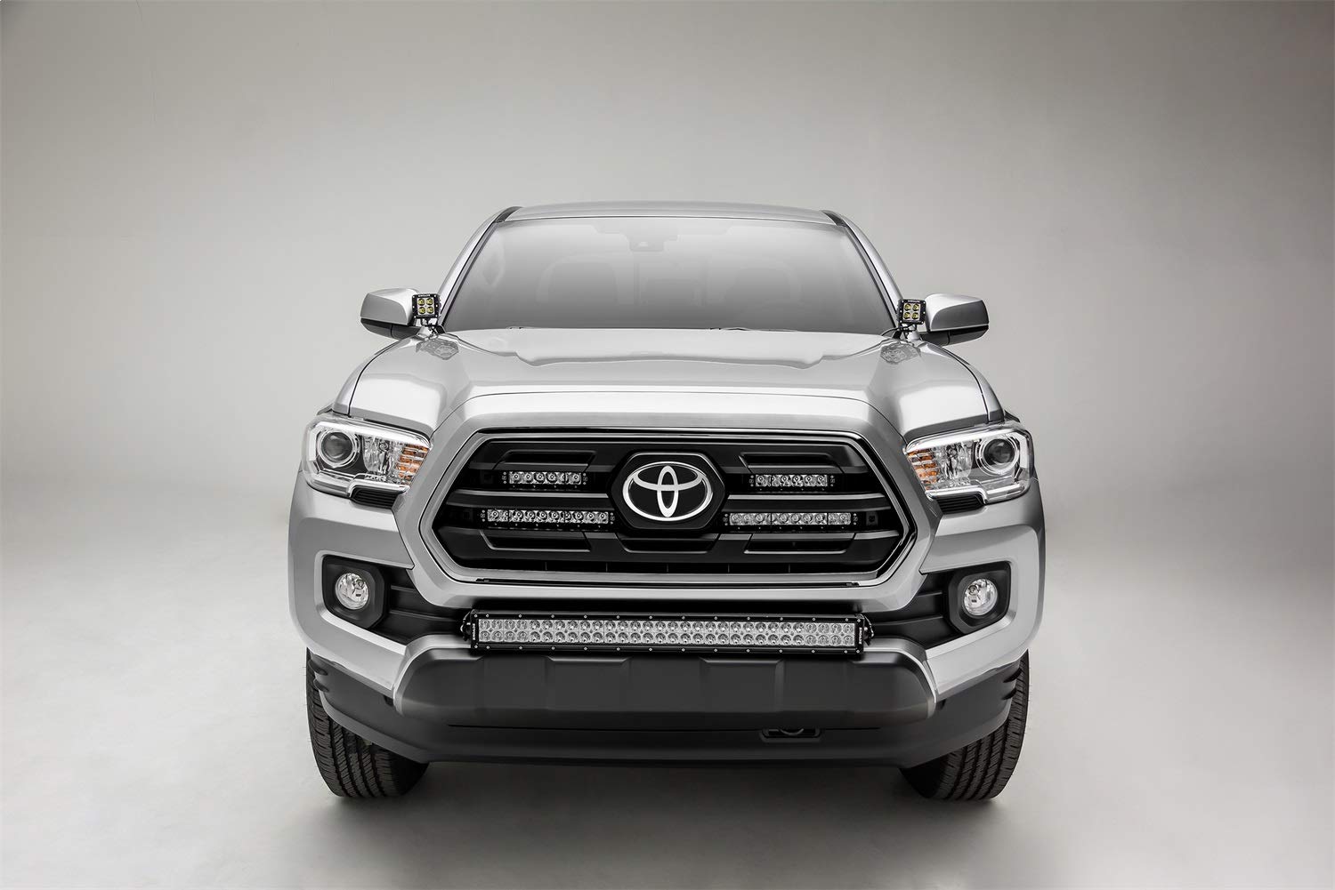 ZROADZ Black Front Bumper 2018-2022 Toyota Tacoma Front Bumper Center LED Kit with (1) 30 Inch LED Straight Double Row Light Bar - PN #Z329511-KIT-D