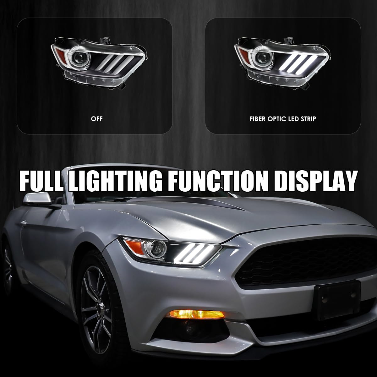 Black OE Style SPEC-D TUNING Projector Headlights w/LED Bar Compatible with 2015-2017 Ford Mustang, Left + Right Pair Headlamps Assembly