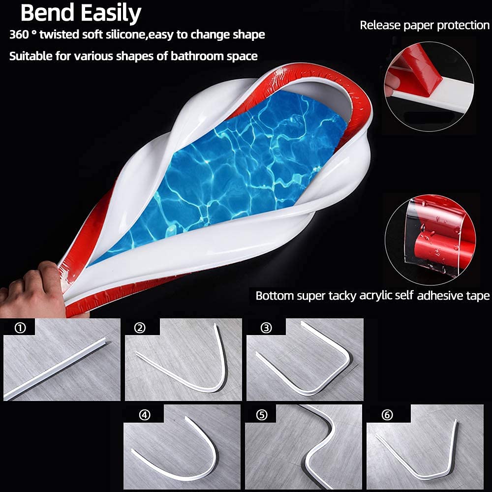 Collapsible Shower Water Dam (66Inch) Shower Barrier and Water Stopper Retention System Keeps Water Inside Threshold Suitable for Bathroom and Kitchen