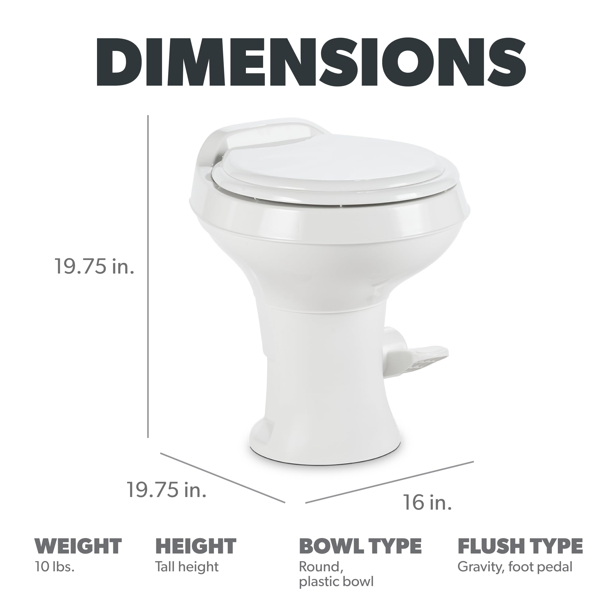 300 Series Dometic Standard Height Toilet, White