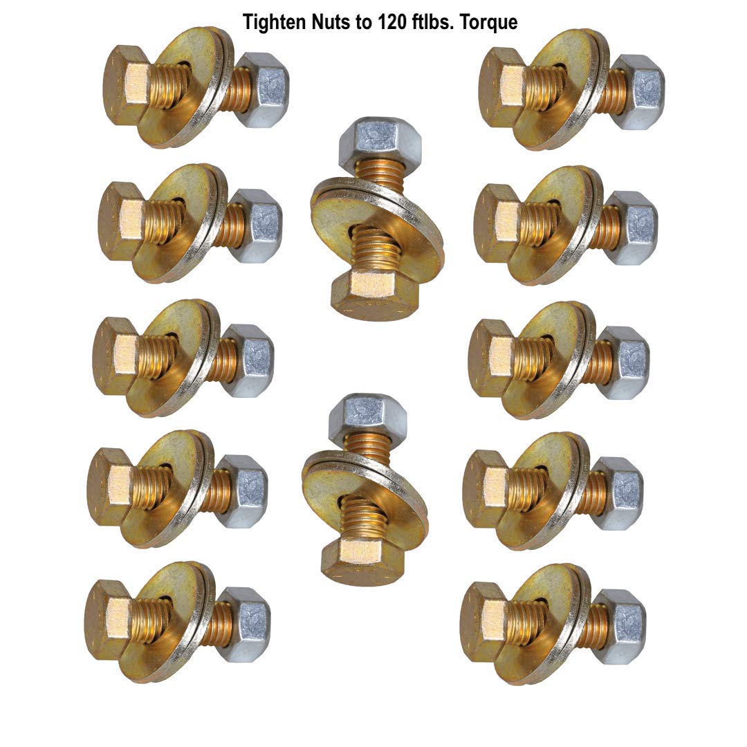 GEN-Y Mount/Bolt Executive kit, 12-5/8” x 2” Grade 8 Bolts, 12-5/8" Steel Lock Nuts, 24 - Flat washers
