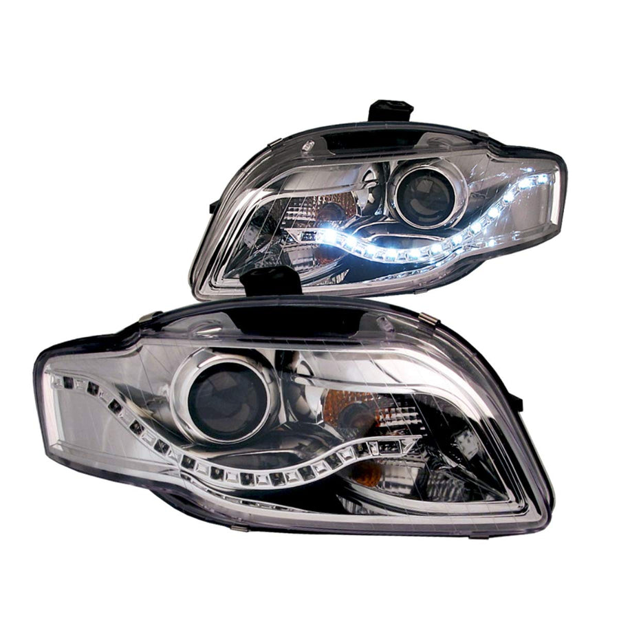 Chrome Clear AnzoUSA R8 LED Style Projector Headlight for Audi A4/S4/RS4 - (Sold in Pairs)