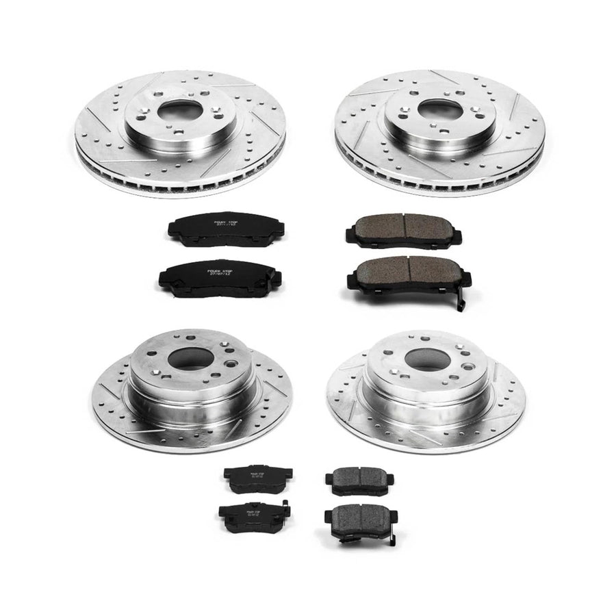 Power Stop K2296 Z23 Carbon Fiber Brake Pads Front and Rear with Drilled & Slotted Brake Rotors Kit For Acura CL 2001-2003 [Model Specific]