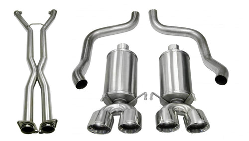 Xtreme Cat-Back Exhaust System Corsa Performance 14959CB Dual Rear Exit 2.5 in. Dia. Incl. RH-LH Muffler Assy/RH-LH Over Axle Pipes/X-Pipe/Hardware/Quad 4 in. Polished Pro-Series Tips