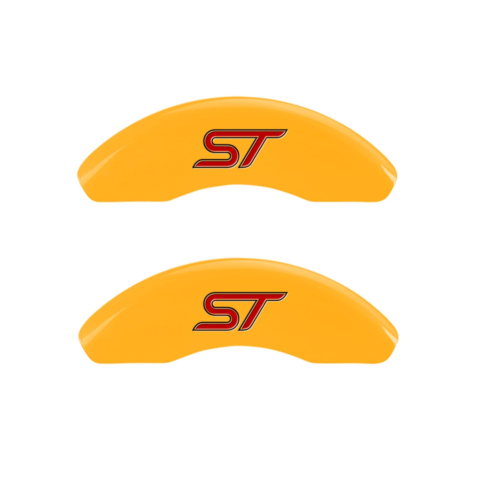 Caliper Covers MGP 10236SST1YL Yellow (Set of 4, Engraved Front and Rear: No bolts/ST, Yellow powder coat finish, black characters)