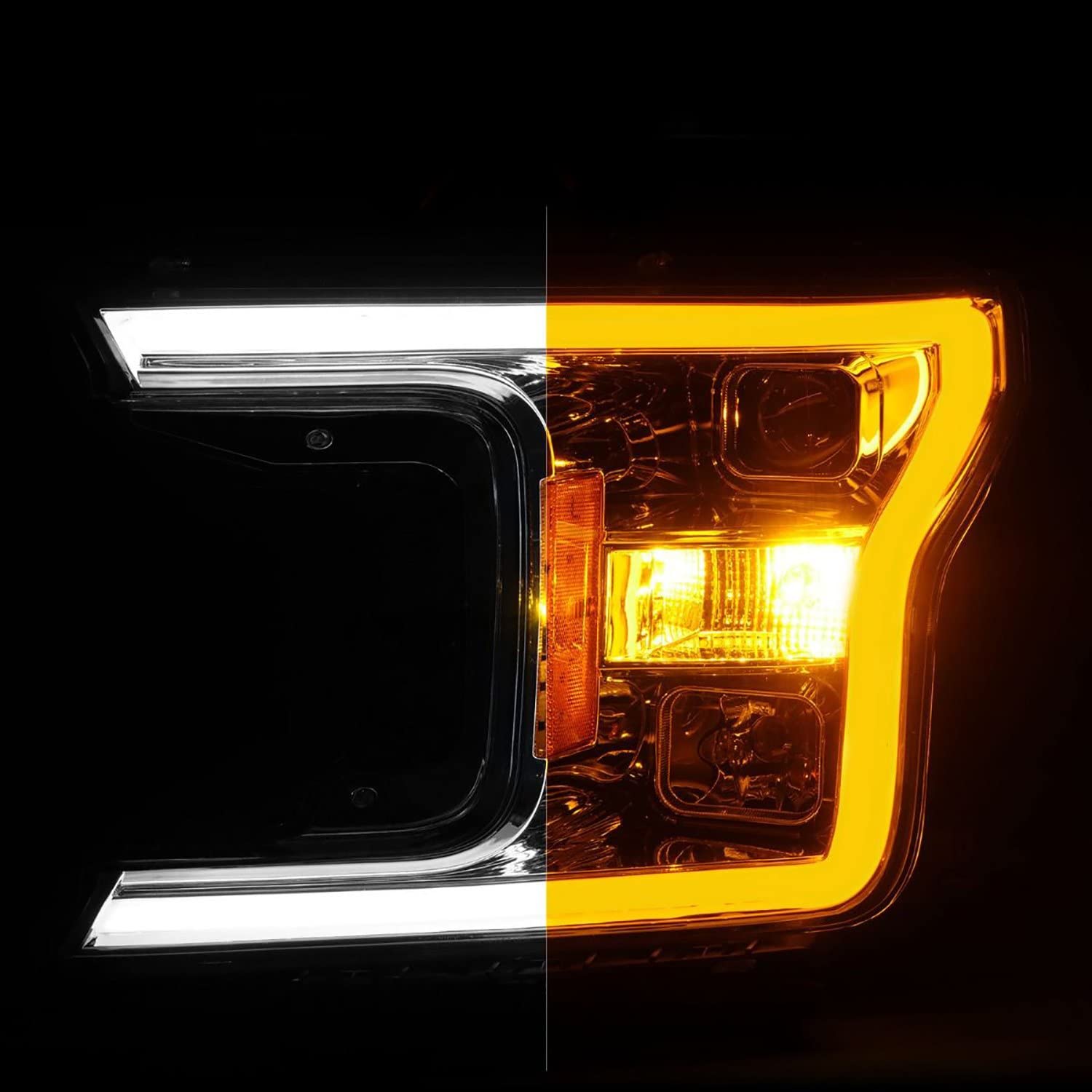 2018-2020 Ford F-150 Projector Headlight ANZO (111510) w/Plank Style Switchback Chrome Housing