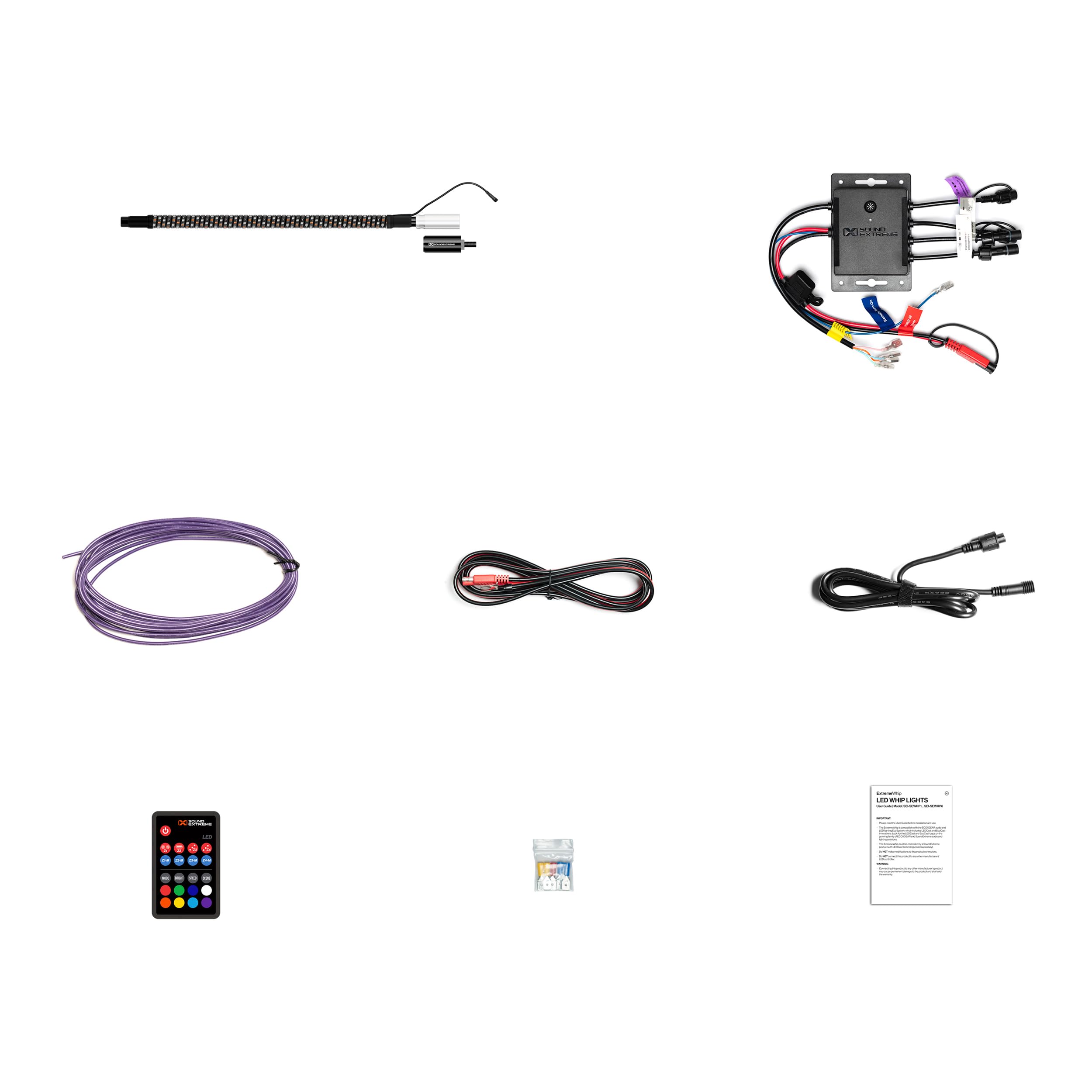 ExtremeWhip by ECOXGEAR SoundExtreme 1x 2FT LED Whip and Quick Release Magnetic Whip Mount Waterproof Dirt Proof LEDCast Compatible - Includes 4-Zone LED Controller with Dual Control