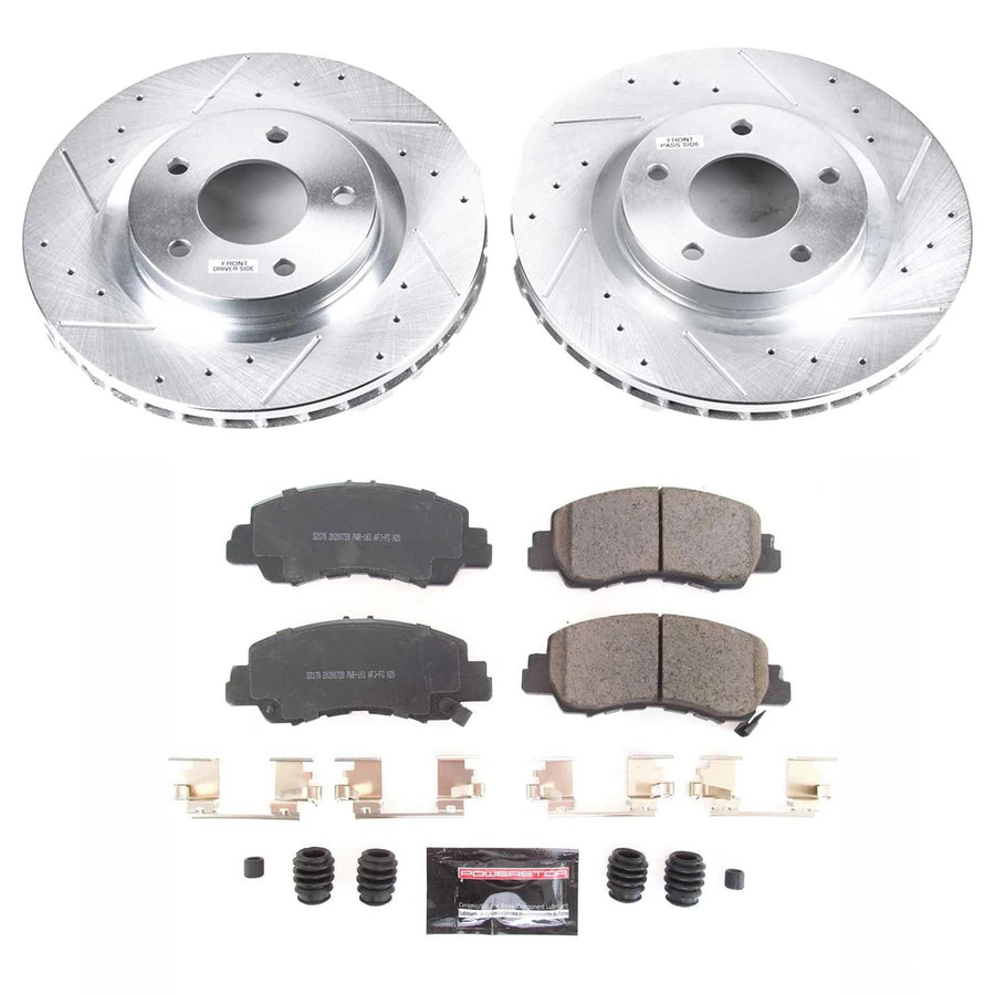Z23 Power Stop K8424 Front Brake Kit-Drilled/Slotted Brake Rotors & Carbon Ceramic Brake Pads For Mitsubishi Eclipse Cross 2018-2020 [Model Specific]
