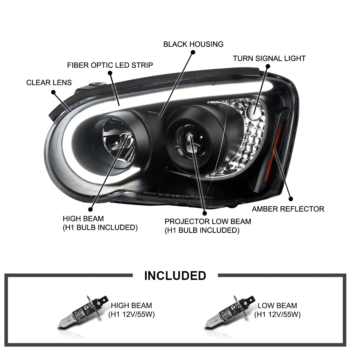 Black Halo Projector Headlights SPEC-D TUNING Compatible with 2004-2005 Subaru Impreza RS/WRX/Outback/STI, Left + Right Pair Headlamps Assembly