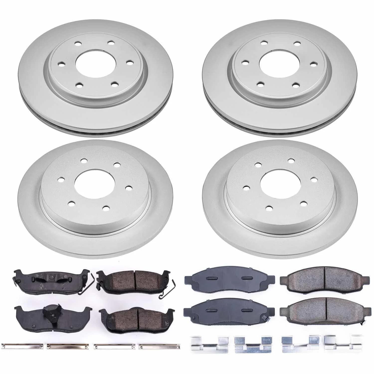 Power Stop CRK212 Brake Rotor Coated & Ceramic Brake Pads- front & rear For INFINITI QX56 2005-2007, Nissan Armada 2005-2006, Nissan TITAN 2005-2007 [Model Specific]