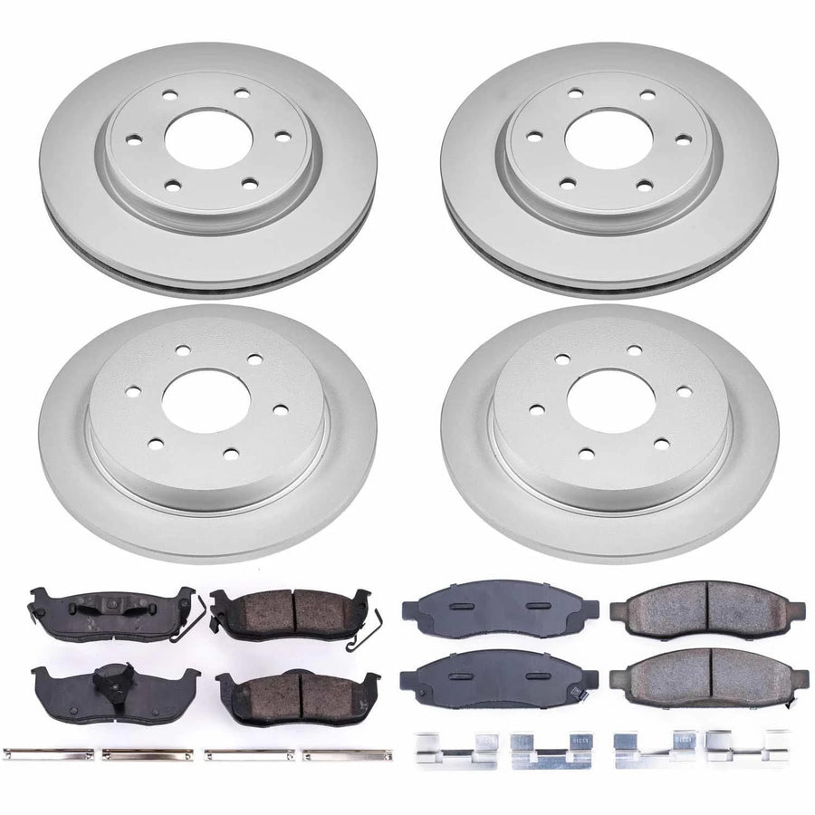 Power Stop CRK212 Brake Rotor Coated & Ceramic Brake Pads- front & rear For INFINITI QX56 2005-2007, Nissan Armada 2005-2006, Nissan TITAN 2005-2007 [Model Specific]