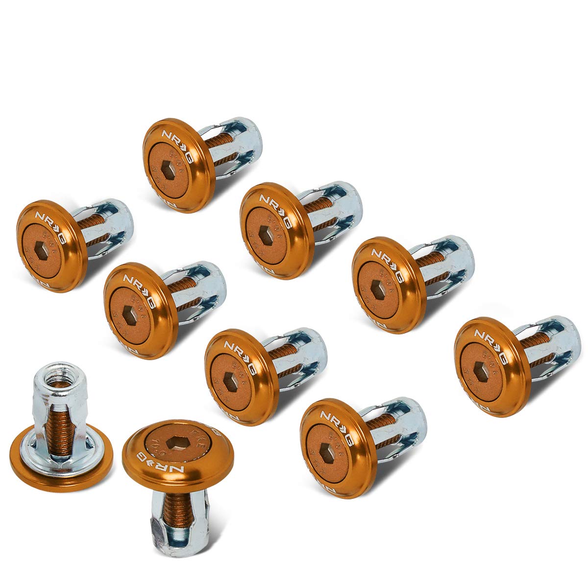 Fender Washer Kit NRG Innovations, 10-Piece Rose Gold Bolts and Washers Set, M6 x 1 Thread, for Plastic Trim & Universal Rivets, NRG-FW-150RG