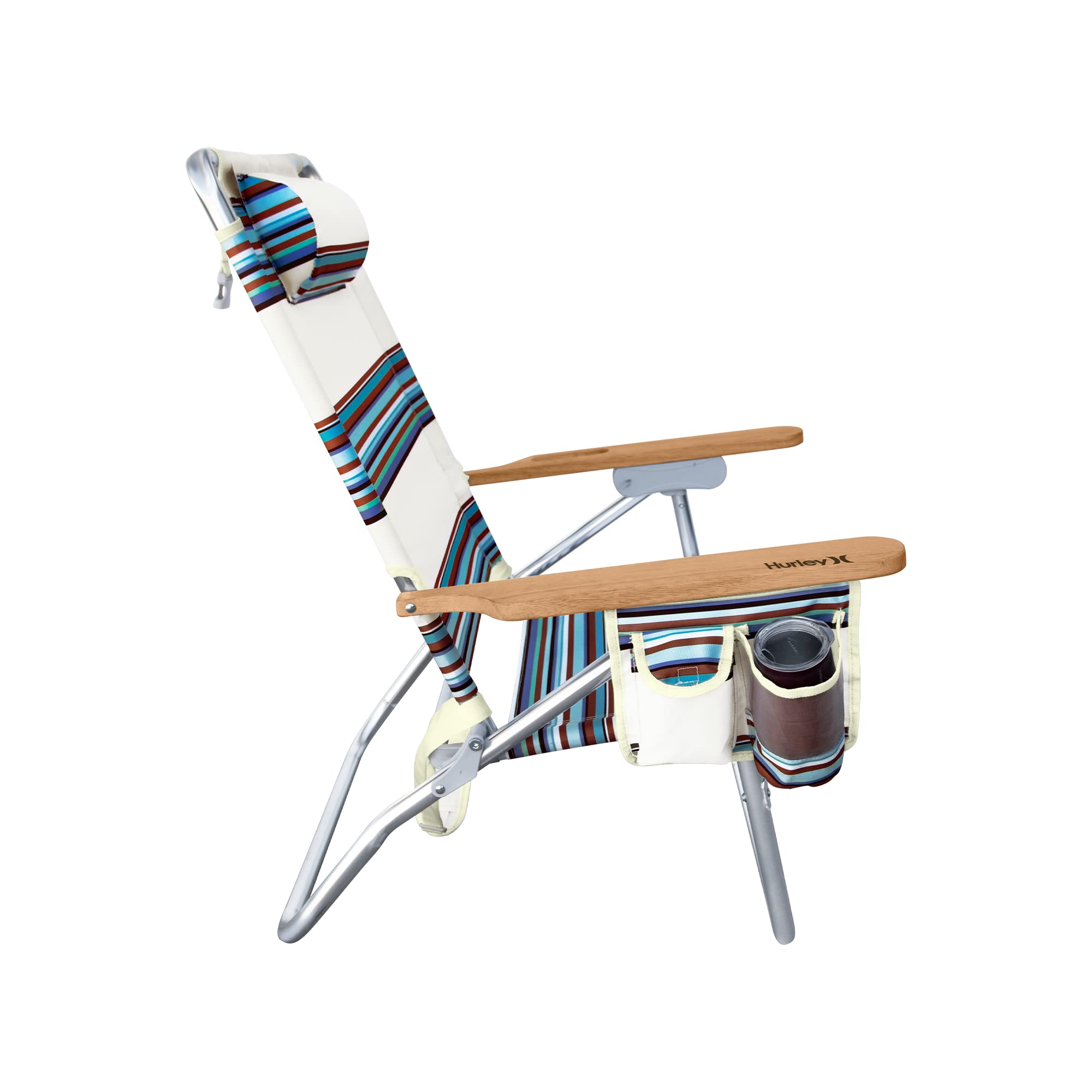 Hurley Beach Chair Mid-Height Wood Arm, One Size, Roman Stripe Bronzed Blue